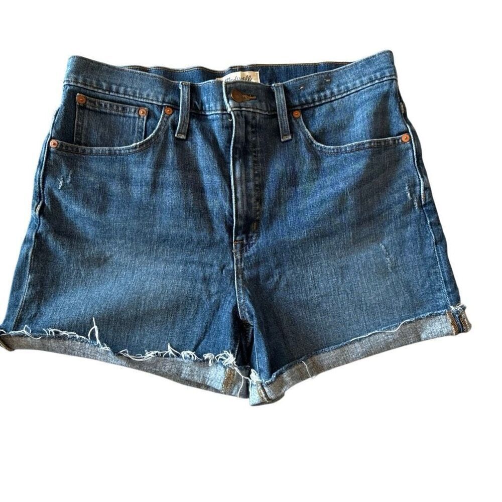 Madewell Raw Hem Zip Fly Cuffed High Rise Denim Jean Shorts Blue Size 30